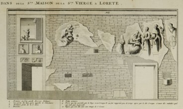 Pierre Mortier, Santuario di Loreto, incisione, XVII secolo. L'interno della Santa casa della Vergine di Loreto