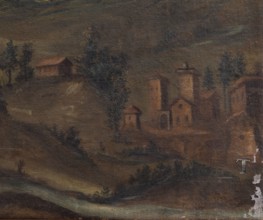 Jesi (Italia, Marche, provincia di Ancona), Biblioteca Planettiana, Sala della direzione. Antonino Sarti (attribuzione), La cittv† di jesi e il suo territorio, olio su tela, XVII secolo