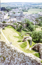 View of Corfe Castle village from the castle ruins.