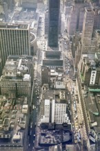 View from Empire State Building looking down west over Midtown Manhattan.