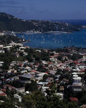 US VIRGIN ISLANDS, St Thomas, Charlotte Amalie. View overlooking the town and bay Architecture