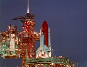 SPACE, Nasa, Take Off, Columbia space shuttle on the launch pad at night