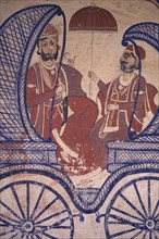 INDIA, Rajasthan, Mandawa, Shekhawati Region old mural of the Raj period