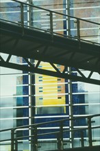 ENGLAND, Birmingham, Convention Centre, Window covered in graphics partially obscured by ramp