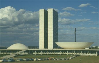 BRAZIL, Federal District, Brasilia, Palace of National Congress. The dishes house the Senate