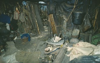 MEXICO, Paraje, Interior of a Chamula Indians house