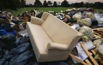 ENVIRONMENT, Litter, "Sofa among other rubbish in a public park during council workers strike in