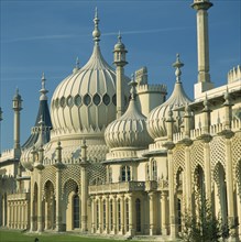 ENGLAND, East Sussex, Brighton, "Pavilion, frontage, central section showing columns and domes "