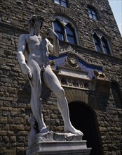 ITALY, Tuscany, Florence, "Copy of Michelangelo's David statue, outside the Palazzo Vecchio "