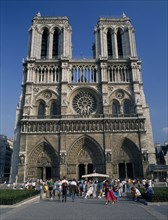 FRANCE, Ile de France , Paris, "Cathédrale de Notre Dame.  Gothic exterior with twin towers and