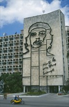 CUBA, Havana Province, Havana, Communist Party HQ in Revolution Square with iron mural of Che