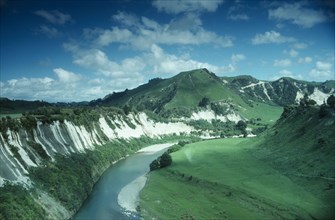 NEW ZEALAND, North Island, Manawatu Region, River eroded valley through volcanic rock