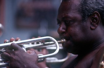 CUBA, Havana, Close up of a trumpet player
