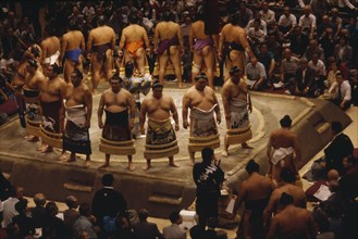 JAPAN, Honshu, Tokyo, Sumo wrestling opening ceremony at the Kuramae Kokugikan Sumo Hall