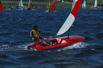 10017222 SPORT  Water Sport Sailing Sailing dingy on Rutland water  Leicestershire  England