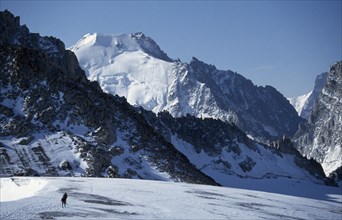 FRANCE, Alps, Climbers on Glacier du Tour of Mont Blanc Massif.
