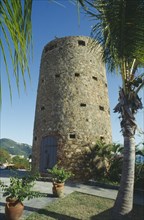 WEST INDIES, US Virgin Islands, St Thomas, Blackbeards Castle a small tower with blue door set on