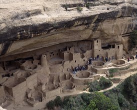 USA, Colorado, Mesa Verde National Park, Cliff Palace the preserved ruins and cave houses beneath