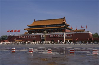 CHINA, Beijing, Tiananmen Square, Meaning Gate of Heavenly Peace. View over the square with queues