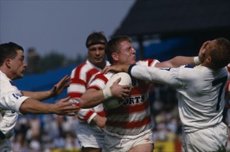 SPORT, Ball Games, Rugby, "Vicious tackle between two rugby players, Warrington."