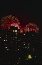 USA, New York, Manhattan, 4th July Fireworks Over tudor City Hall