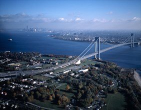 USA, New York, New York City, Verrazano Bridge over the River Hudson between Staten Island and the