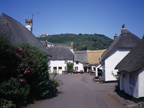 ENGLAND, Devon, Hope, Thatched cottages in village centre.