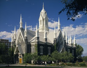 USA, Utah, Salt Lake City, "Mormon Assembly Hall building,white,trees "