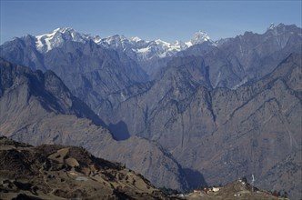 INDIA, Uttar Pradesh, Himalyas, Landscape showing folds in the Himalayas.