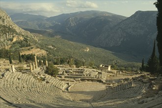 GREECE, Delphi, Amphitheatre and view over valley