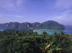 THAILAND, Krabi, Phi Phi Don, View over Ton Sai and Lodalum Bays ( Left to Right )
