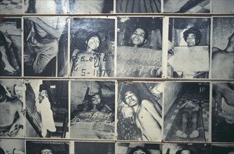 CAMBODIA, Phnom Penh, Tuol Sleng Museum.  Photographs of victims of the Khmer Rouge.