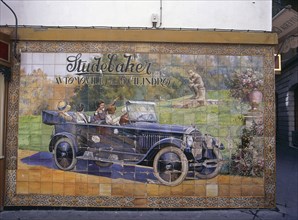 SPAIN, Andalucia, Seville, "Santa Cruz District, 1924 Tiled Advertisement for Studebaker in Calle