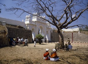 INDIA, Karnataka, Mysore, "Maharaja’s Palace.  Exterior wall and white, carved and decorated