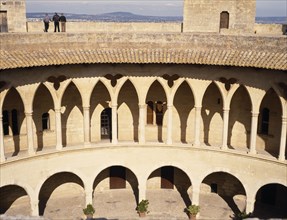 SPAIN, Balearic Islands, Majorca, Palma.  Bellver Castle.  Cloistered circular courtyard of keep