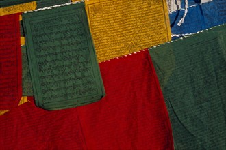 CHINA, Tibet, Lhasa, Prayer flags at Jokhang Temple.