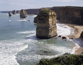 AUSTRALIA, Victoria, Great Ocean Road, The Twelve Apostles along the rocky coastline with sandy