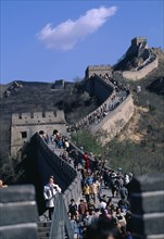 CHINA, Beijing Division, Badaling, View along The Great Wall leading up and over hills with people
