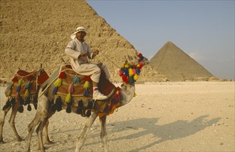EGYPT, Cairo Area , Giza, Pyramids and Camel Rider