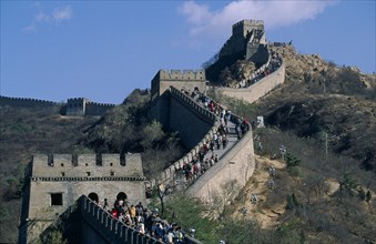 CHINA, Hebei, Badaling, The Great Wall with tourists walking along it