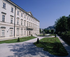 AUSTRIA, Salzburg Province, Salzburg, Mirabell Castle with design garden in front