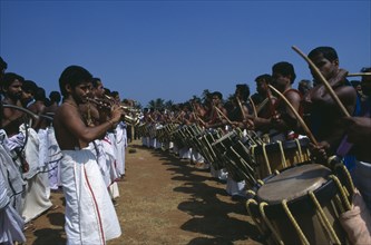 INDIA, Kerala , Trichur , Musicians playing at Great Elephant March.