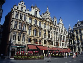 BELGIUM, Brussels, Grand Place, Highly decorated buildings in the historic square with outdoor