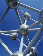 BELGIUM, Brabant  , Brussels, "Detail of the Atomium. There are nine steel spheres, housing