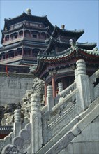 CHINA, Beijing, Summer Palace, Stone staircase leading up toward Pagodas