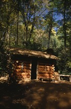 USA, North Carolina, Building, "Cherokee Reservation, Oconaluftee Indian Village. Reconstruction of