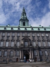DENMARK, Copenhagen, Christiansborg Palace. Home of the Danish Parliament. Exterior view with green