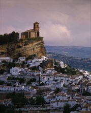 SPAIN, Andalucia, Granada Province, "Montefrio, general view of hillside town with white houses &
