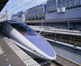 JAPAN, Honshu, Tokyo, Shinkansen series 500 Bullet Train in station.