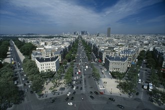 FRANCE, Ile De France, Paris, A view over the city and down the Avenue de la Grande Armee and